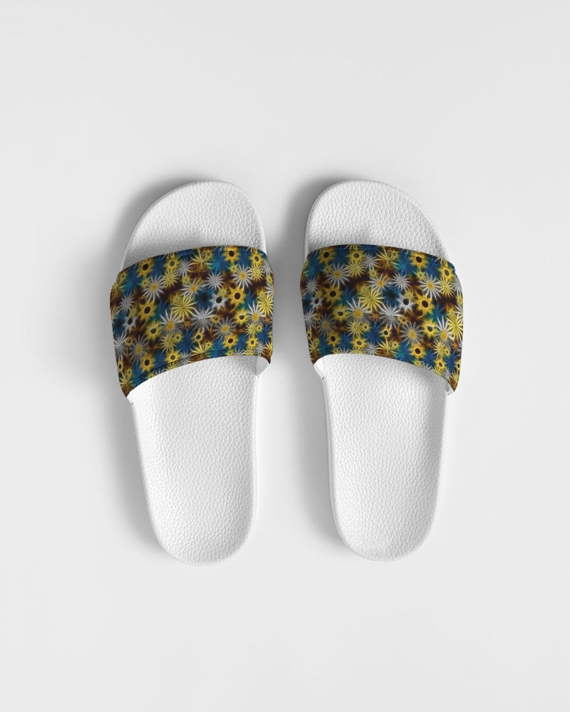 Blue and Yellow Glowing Daisies Women's Slide Sandal