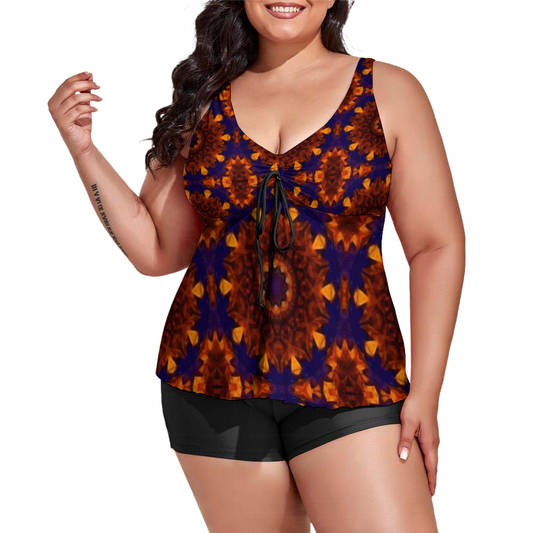 Blue Orange Kaleidoscope Custom Women's Plus Size Two Piece Swimsuit Stylish Swimwear