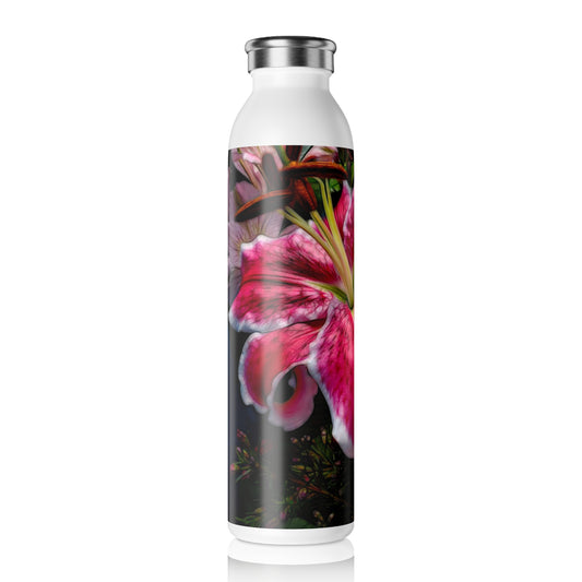 Big Petals On a Pink and White Lily Slim Water Bottle - Eco-Friendly Hydration Gift, Reusable Drink Bottle, Floral Design, Fitness Accessory, Travel Companion