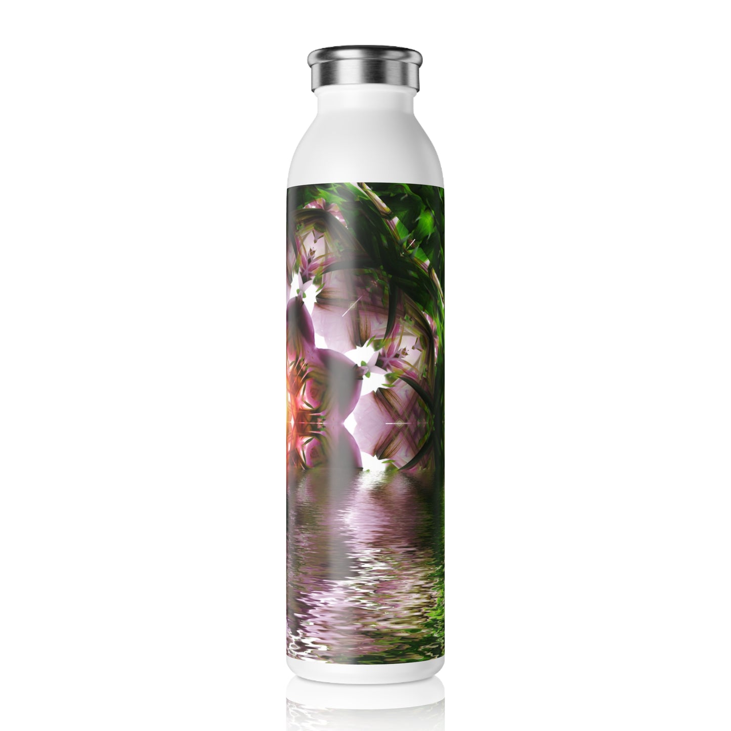 Slim Water Bottle — Floral Mandala Reflective Design, Slim Insulated Water Bottle