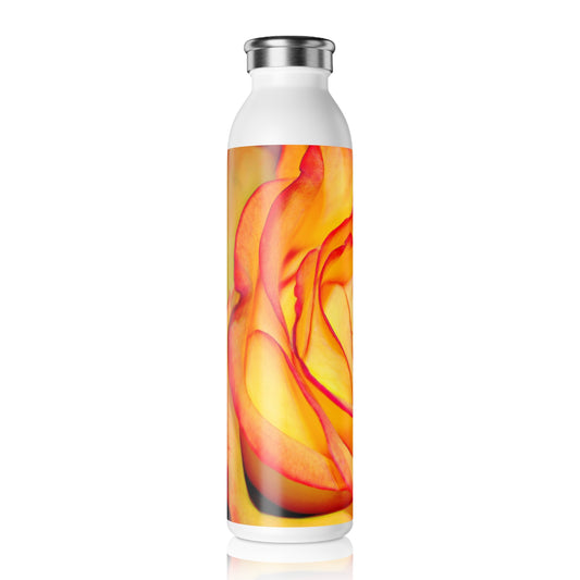 Bright Orange Rose Slim Water Bottle with Vibrant Rose Design, Floral Gift, Eco-Friendly Water Bottle, Travel Mug, Summer Essential