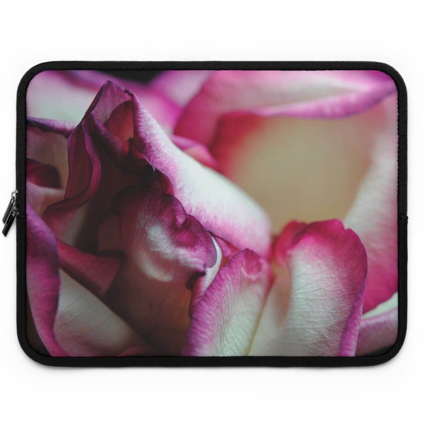Pink Lined White Rose Laptop Sleeve