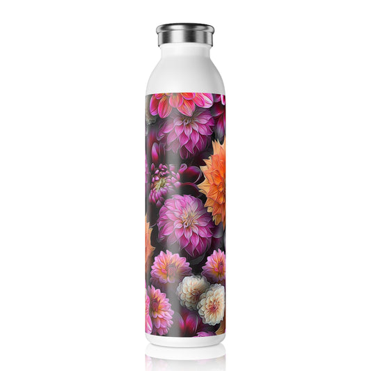 Pink and Orange Dahlias Slim Water Bottle - Eco-Friendly Hydration, BPA-Free Drinkware, Perfect for Fitness, Yoga, Summer Days, Gifts