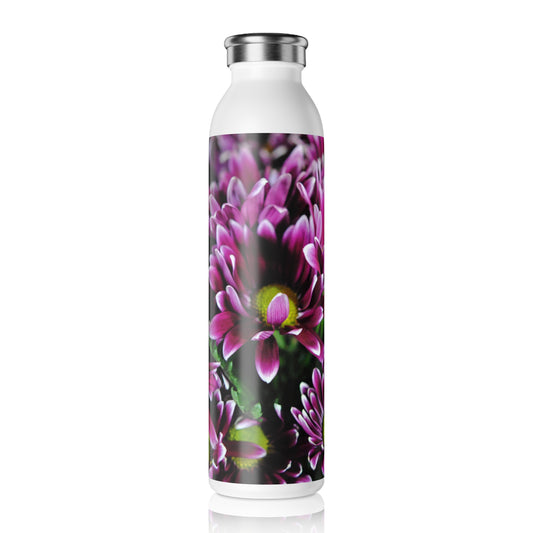 Maroon and White Mums Slim Water Bottle - Reusable, Eco-Friendly Hydration, Gift for Nature Lovers, Workout Companion, Travel Accessory