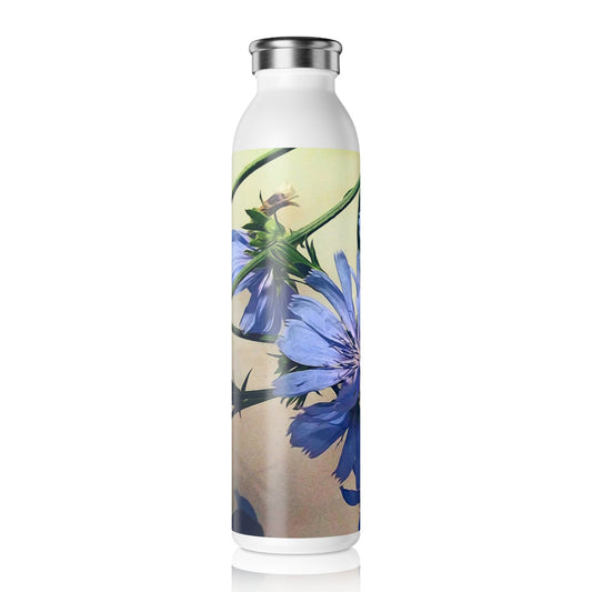 Blue Wildflower Slim Water Bottle - Eco-Friendly Drinkware, Gift for Nature Lovers, Hydration on the Go, Summer Outdoors, Gardening Accessories