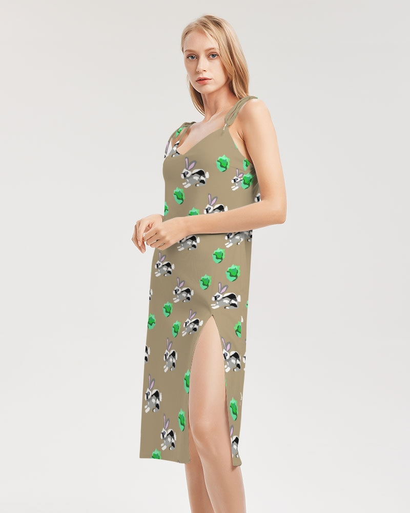 Bunnies Pattern Women's All-Over Print Tie Strap Split Dress