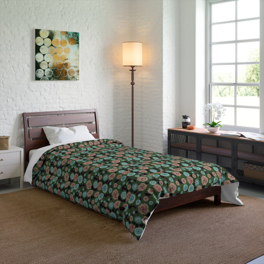 Earthy Peach and Turquoise Flower Pattern Comforter