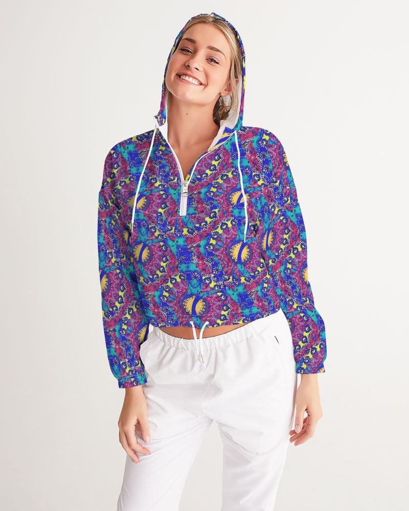 Caribbean Grafitti Women's All-Over Print Cropped Windbreaker