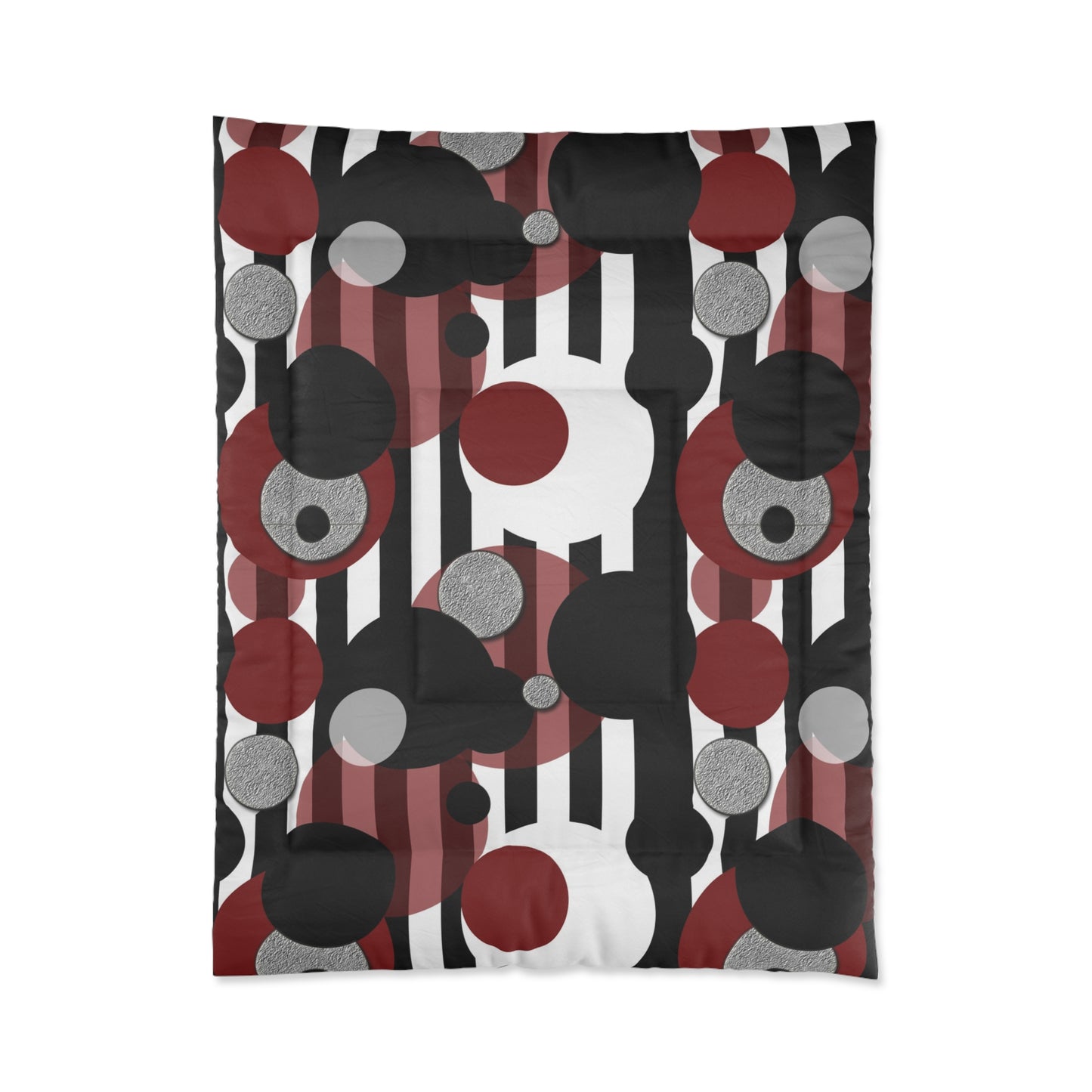 Comforter — Modern Abstract Circles & Stripes Comforter (Red, Black, Gray)