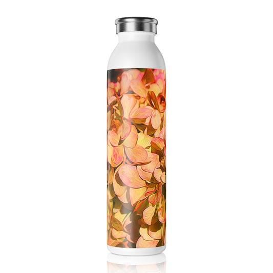 Pink and Cream Hydrangeas Slim Water Bottle - Eco-Friendly Hydration, Travel Mug, Workout Companion, Summer Essential, Gift for Nature Lovers