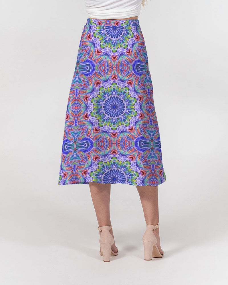 Blue Red Kaleidoscope Women's All-Over Print A-Line Midi Skirt