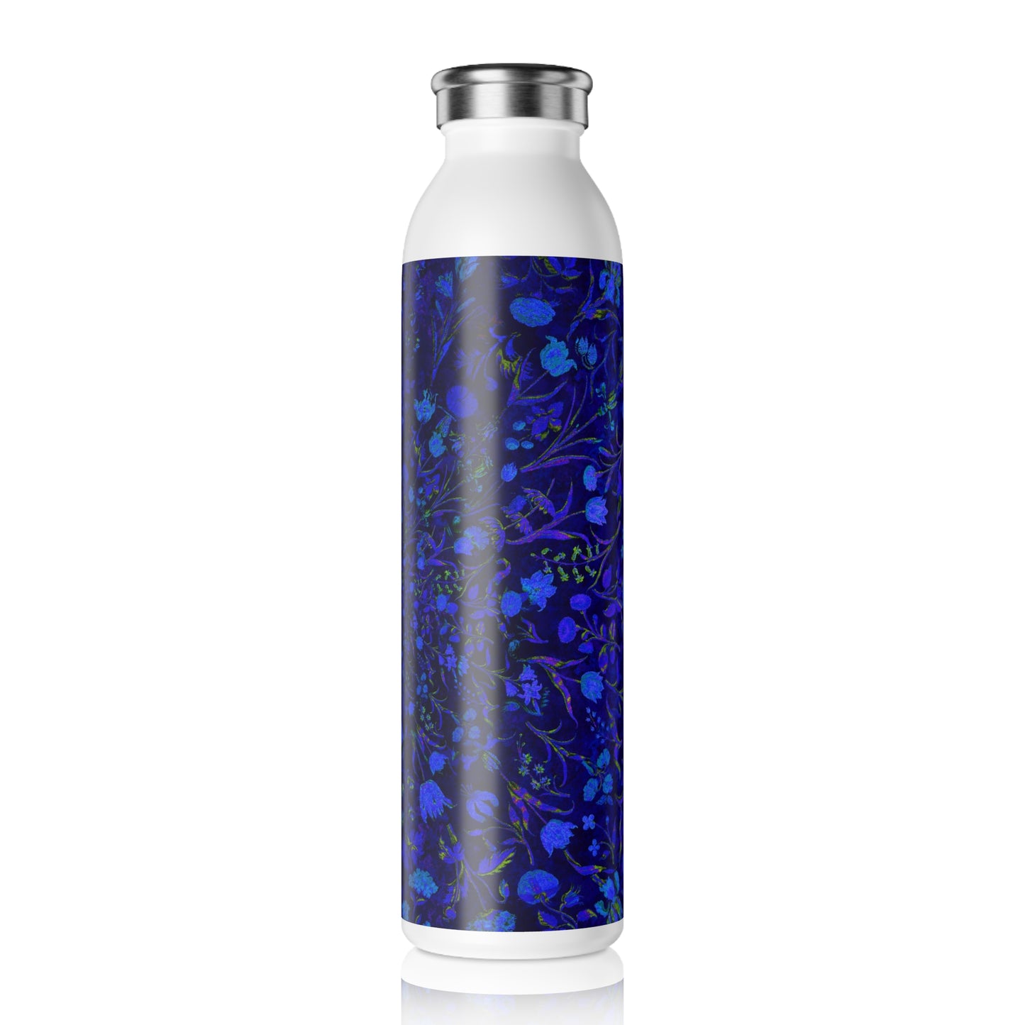 Blue Medieval Flowers Slim Water Bottle , Eco-Friendly Hydration, Perfect Gift for Nature Lovers, Yoga, Travel, Sports