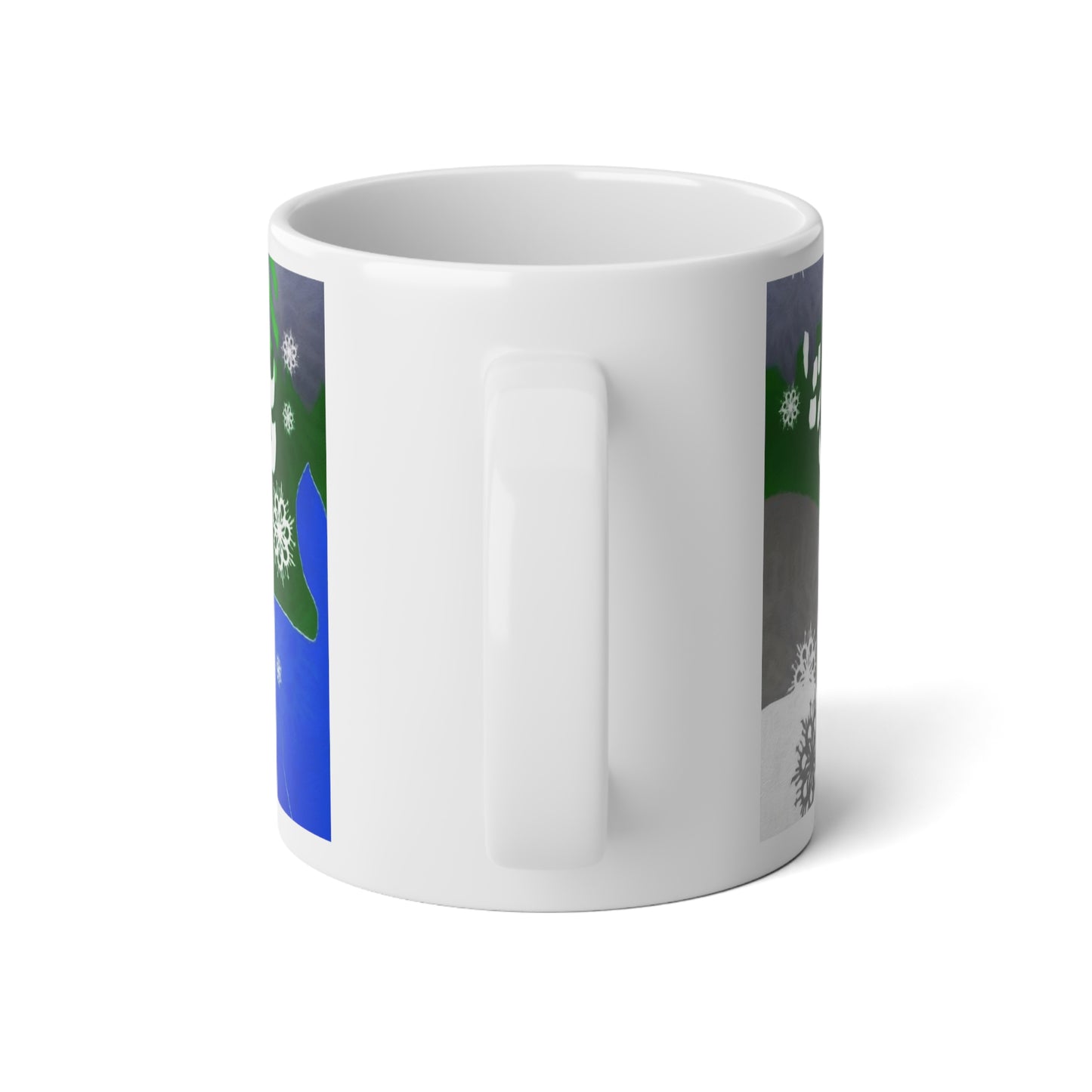Jumbo Mug — Blue Reindeer Winter Snowflake 20oz Coffee Cup