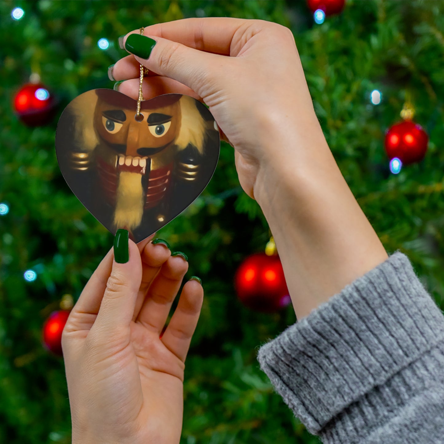 Nutcracker Ceramic Ornament — Round Holiday Tree Decoration