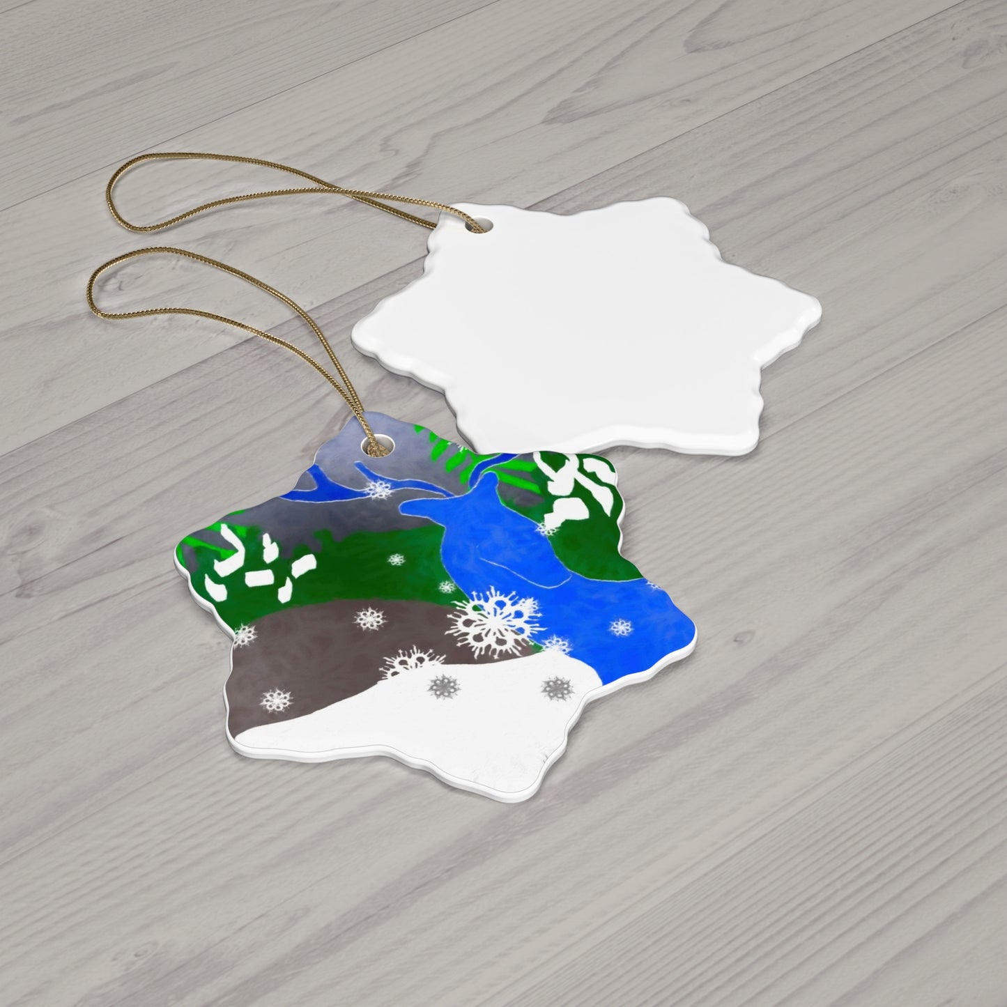 Star Shaped Ceramic Ornament - Deer In The Snow Holiday Décor
