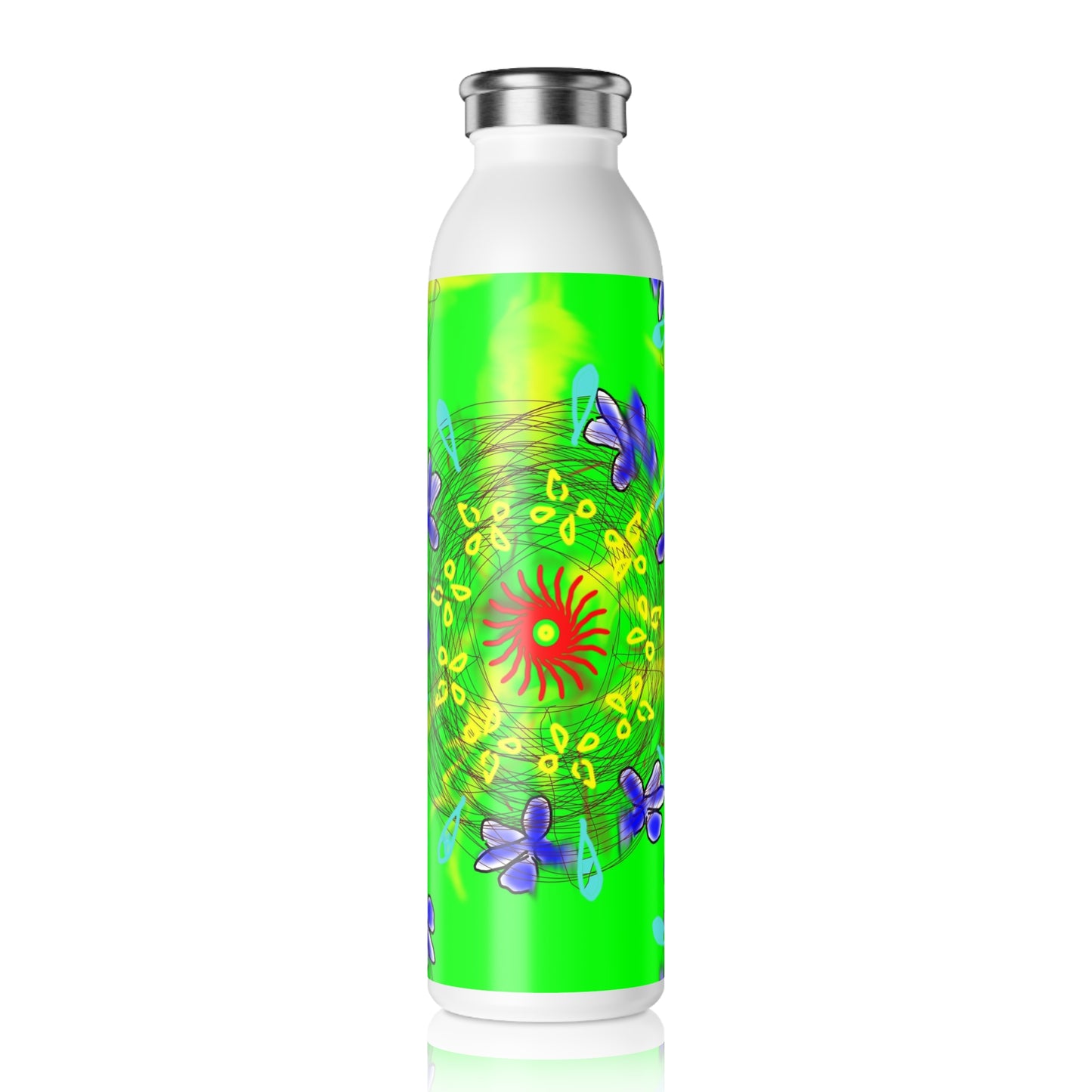 Flower Doodle Slim Water Bottle | Eco-Friendly Fitness Gift, Hydration Travel Mug, Summer Picnic Accessory, Inspirational Drinkware