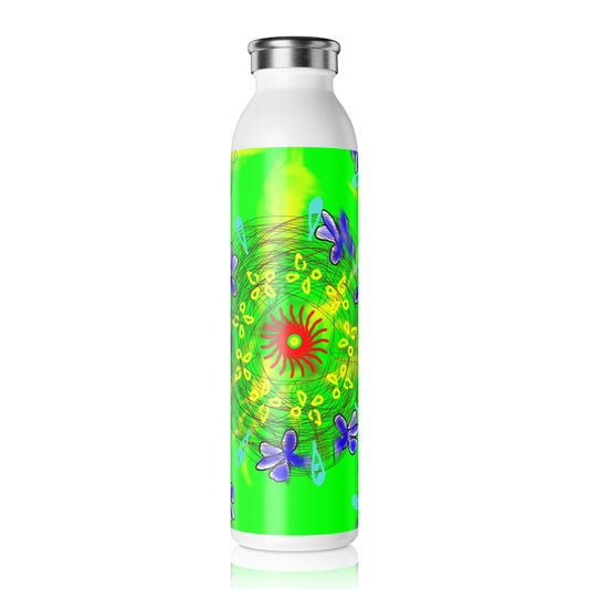 Flower Doodle Slim Water Bottle | Eco-Friendly Fitness Gift, Hydration Travel Mug, Summer Picnic Accessory, Inspirational Drinkware
