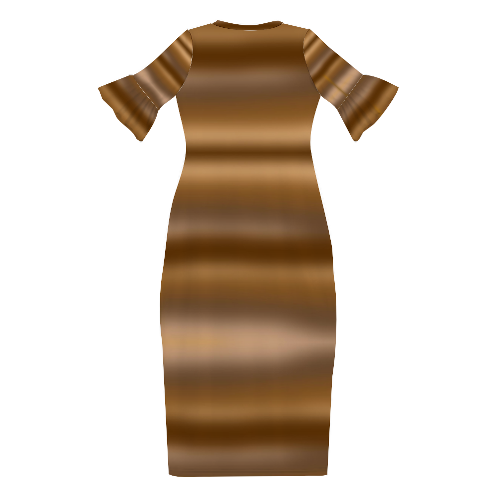 Coffee Gradient Custom Lotus Leaf Short Sleeve Long Dress Women's Summer Fashion Dress