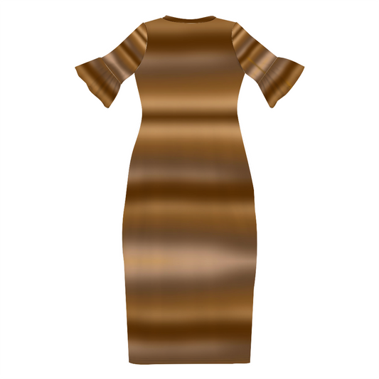 Coffee Gradient Custom Lotus Leaf Short Sleeve Long Dress Women's Summer Fashion Dress