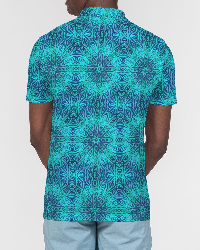 Blue Ice Kaleidoscope Men's All-Over Print Slim Fit Short Sleeve Polo