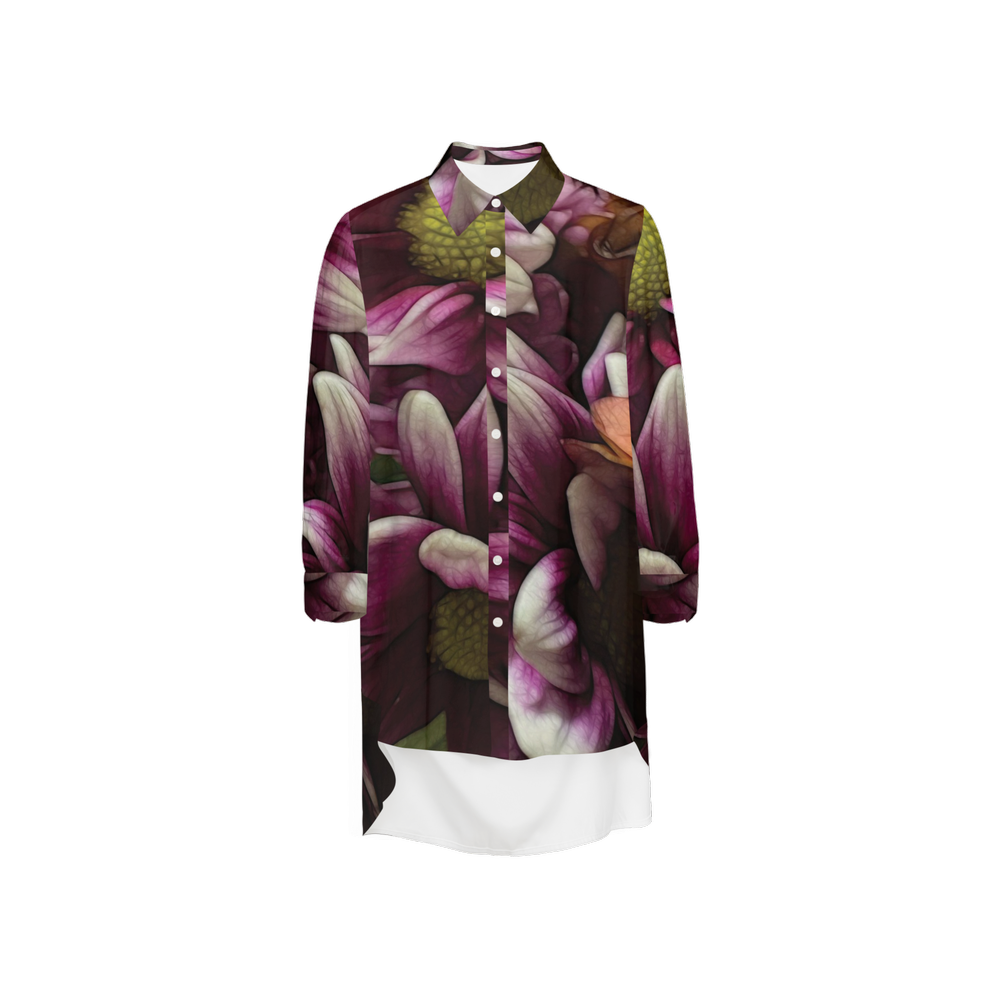 October Flowers 7 Women's High-Low Long-Sleeve Hem Shirt Silky-like Elegance