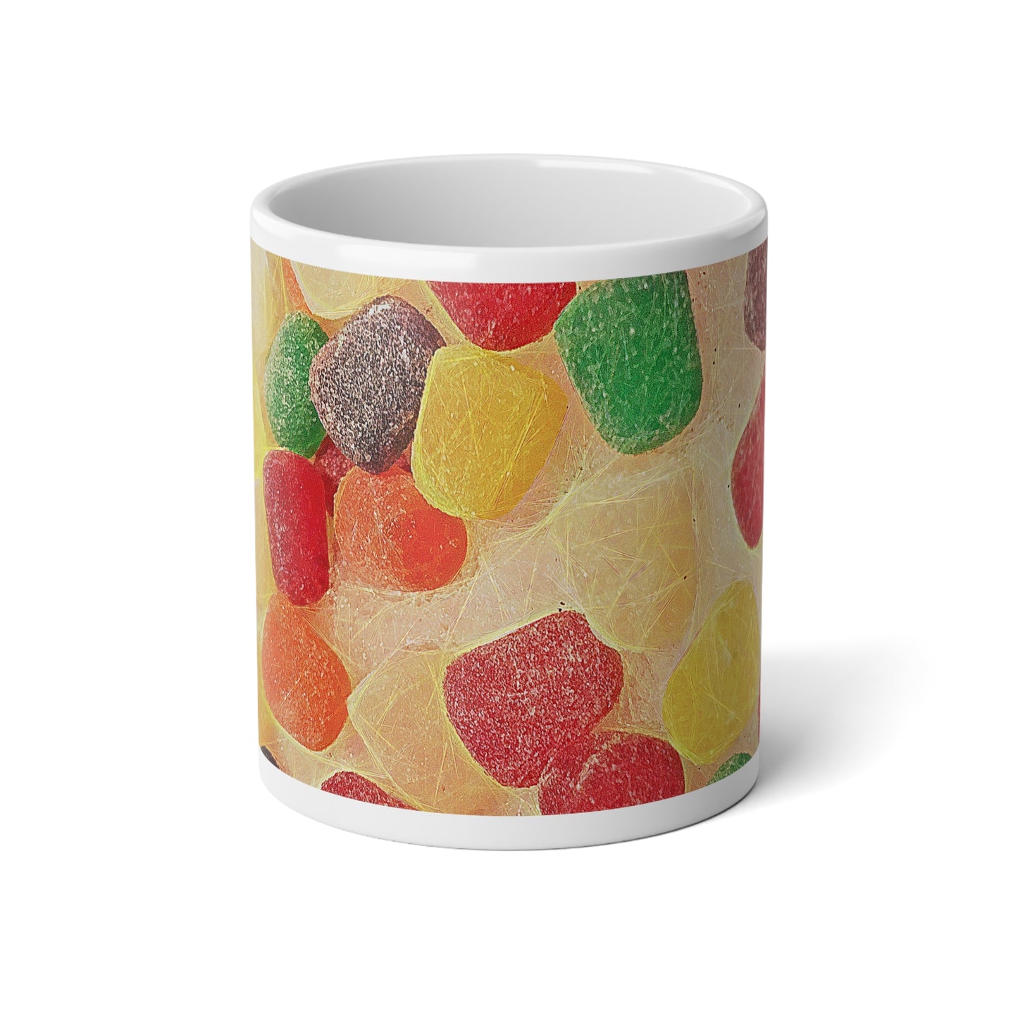 Candy Gumdrop Pattern Jumbo Mug — 20oz Colorful Gummy Candy Ceramic Coffee Cup