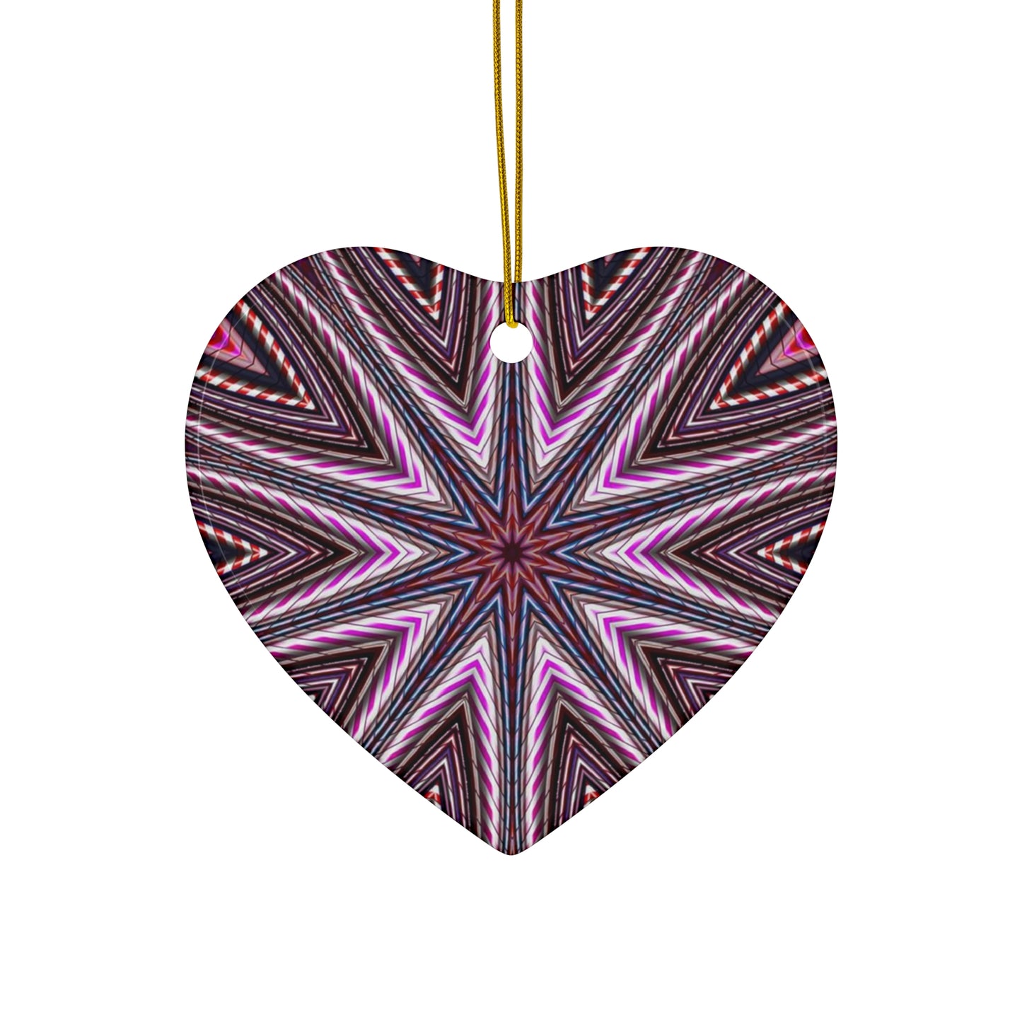 Candy Cane Kaleidoscope Star Ceramic Ornament — Pink Geometric Holiday Decoration