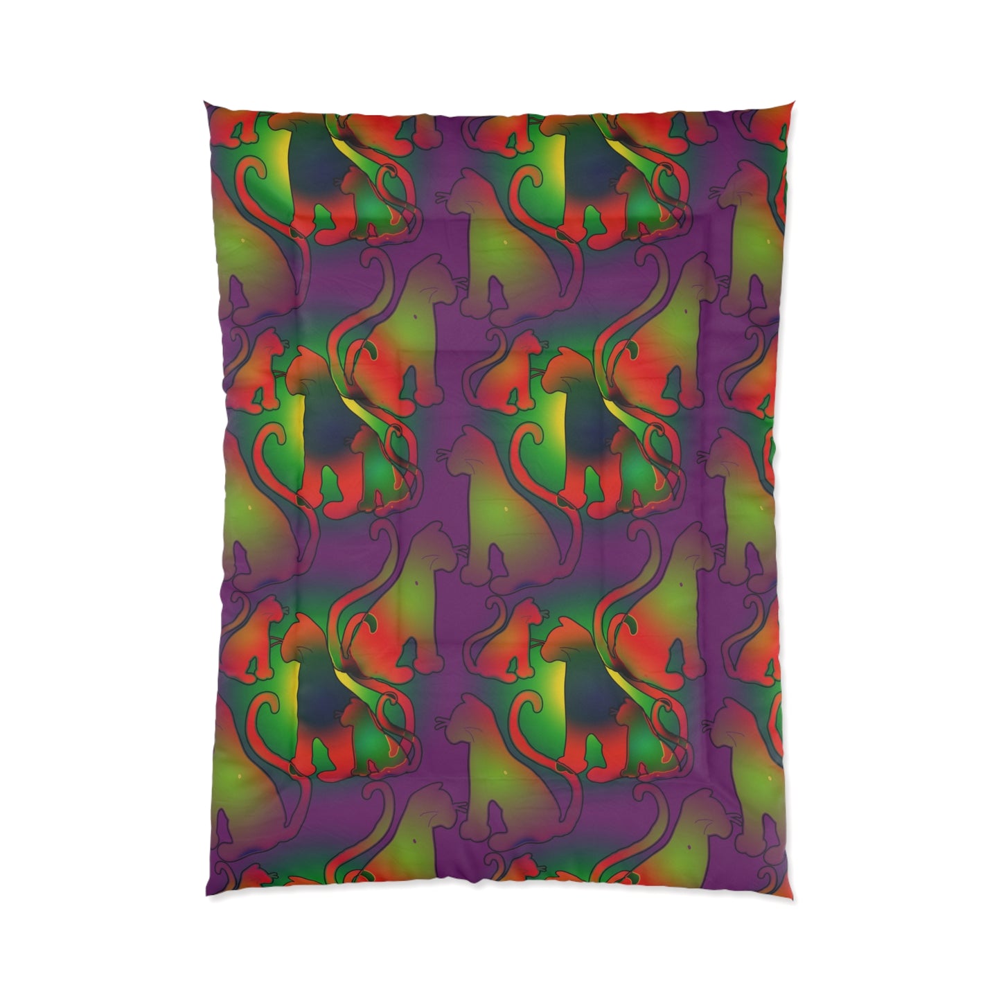 Psychedelic Abstract Cat Comforter — Vibrant Rainbow Swirl Bedding