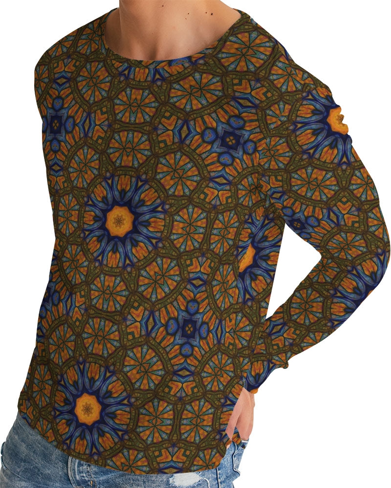 Blue and Yellow Sketch Kaleidoscope  Men's All-Over Print Long Sleeve Tee