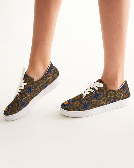Blue and Yellow Sketch Kaleidoscope  Women's Lace Up Canvas Shoe