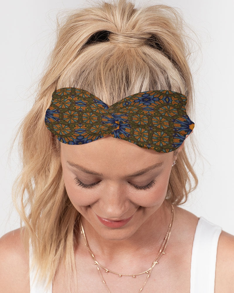 Blue and Yellow Sketch Kaleidoscope  Twist Knot Headband Set