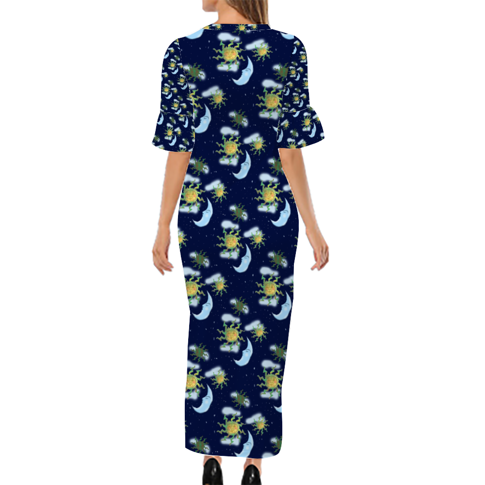Antique Sun Custom Lotus Leaf Short Sleeve Long Dress Women's Summer Fashion Dress