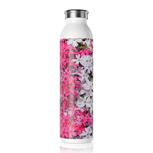 Pink and White Phlox Slim Water Bottle | Eco-Friendly Hydration, Reusable Drinkware, Gift for Nature Lovers, Summer Essentials, Fitness Companion