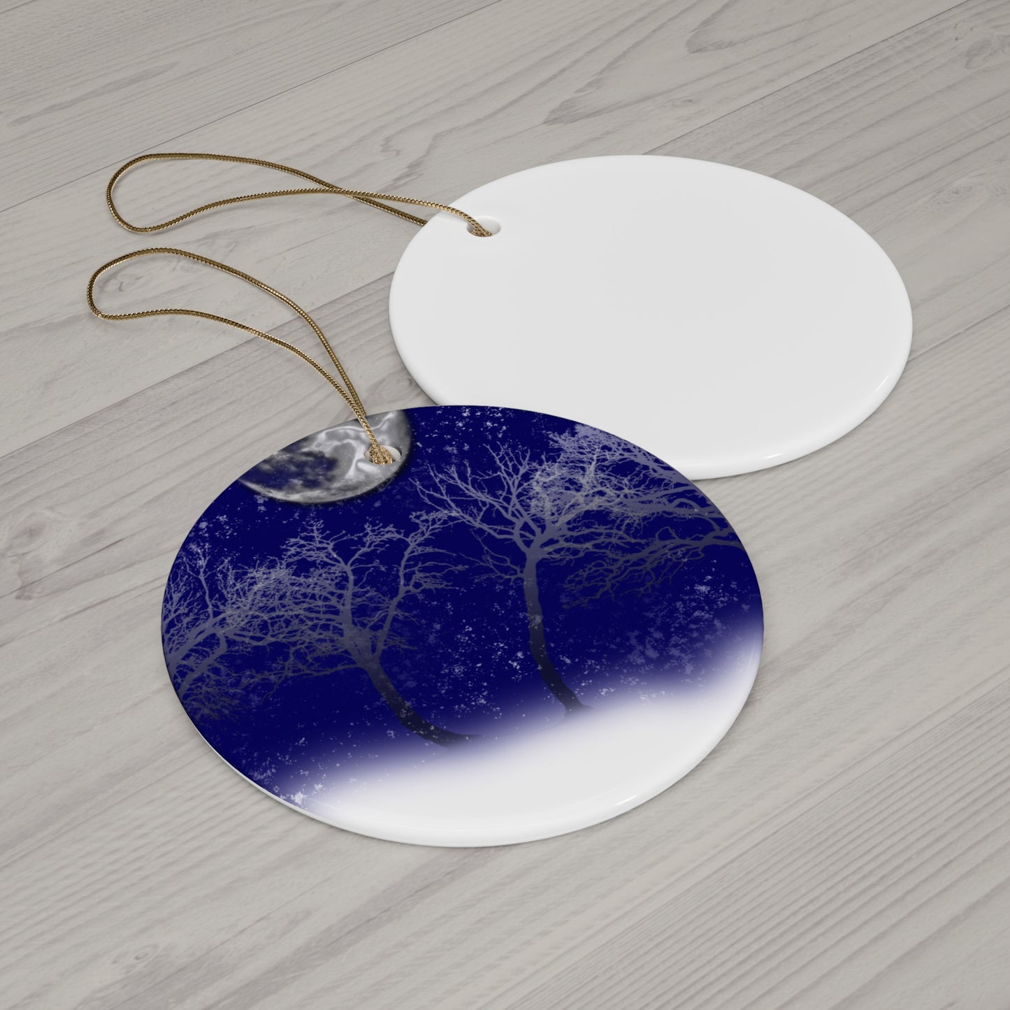 Blue Moon Snow Trees Ceramic Ornament Set