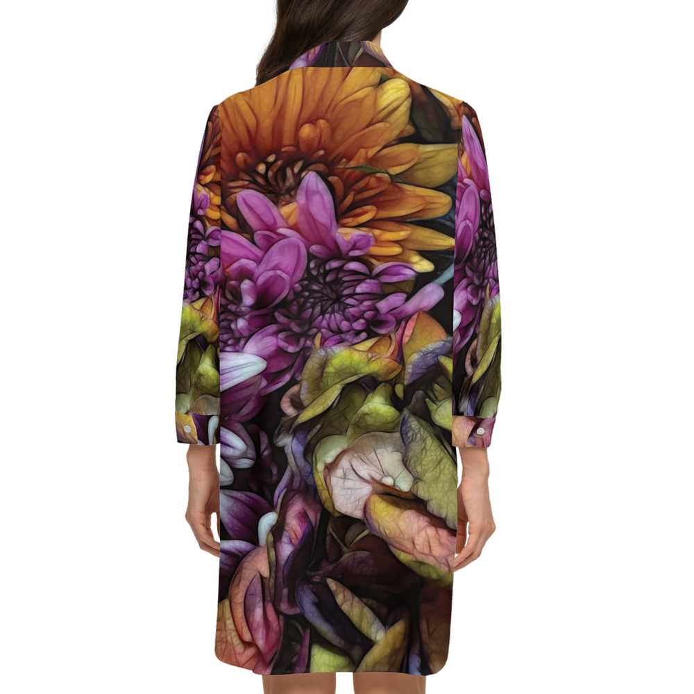 October Flowers 6 Women's High-Low Long-Sleeve Hem Shirt Silky-like Elegance