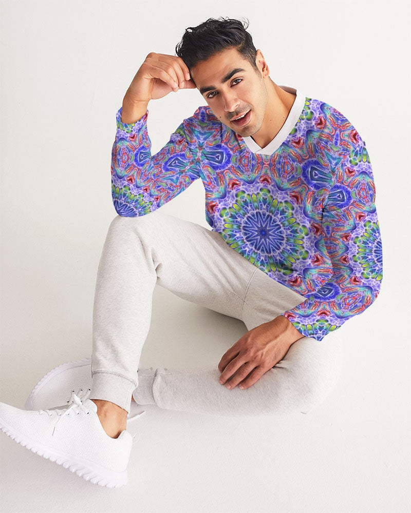 Blue Red Kaleidoscope Men's All-Over Print Long Sleeve Sports Jersey