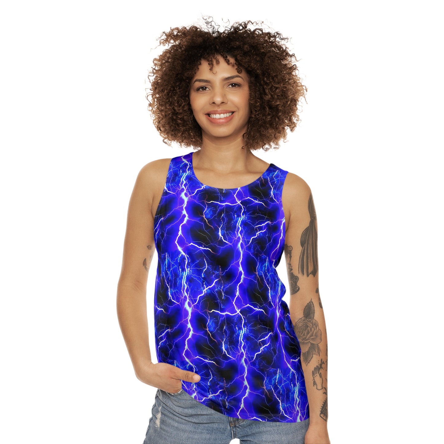 Blue Lightning Pattern Unisex Tank Top (AOP)