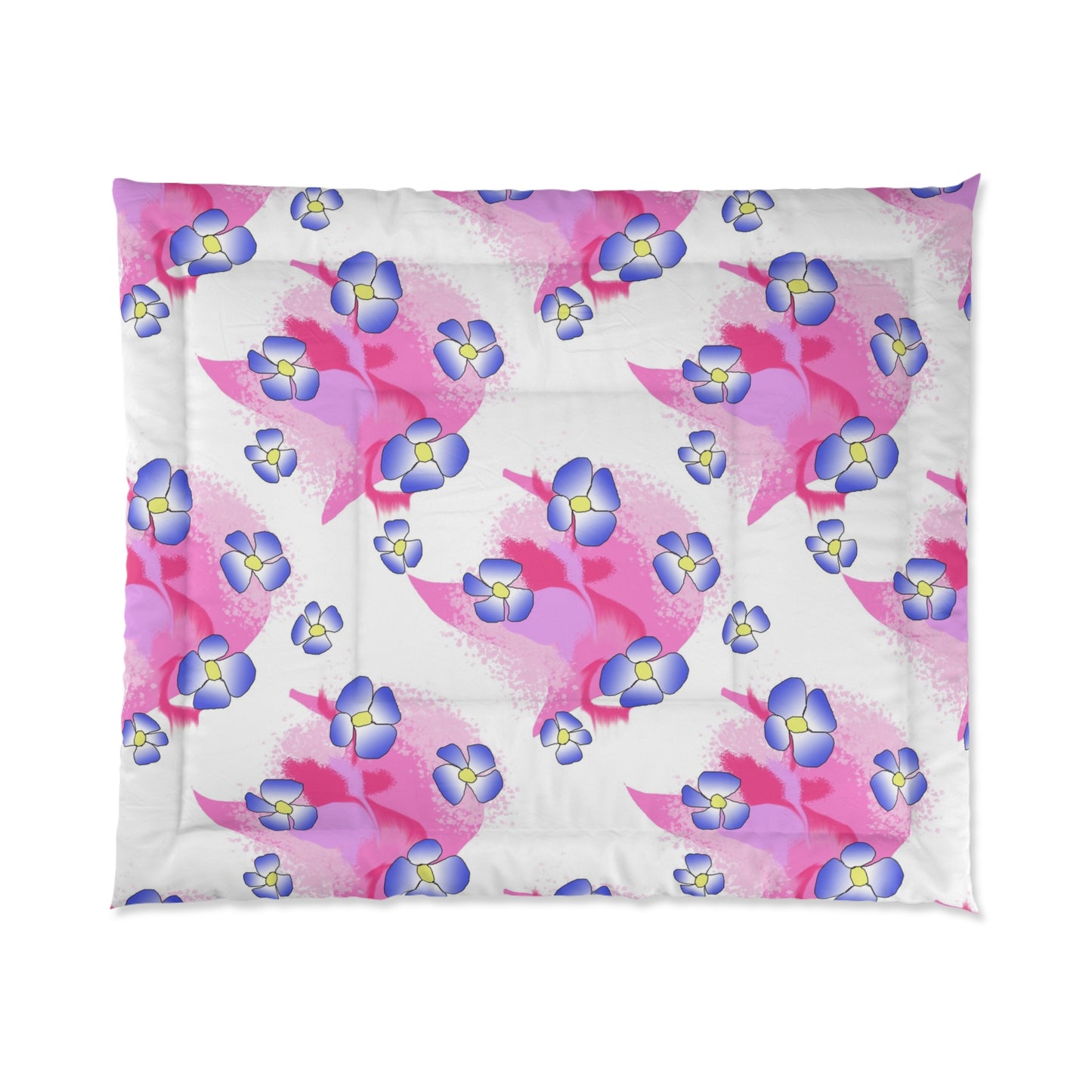 Pink Watercolor Floral Comforter — Pansy Bloom Bedding for Girls & Teens