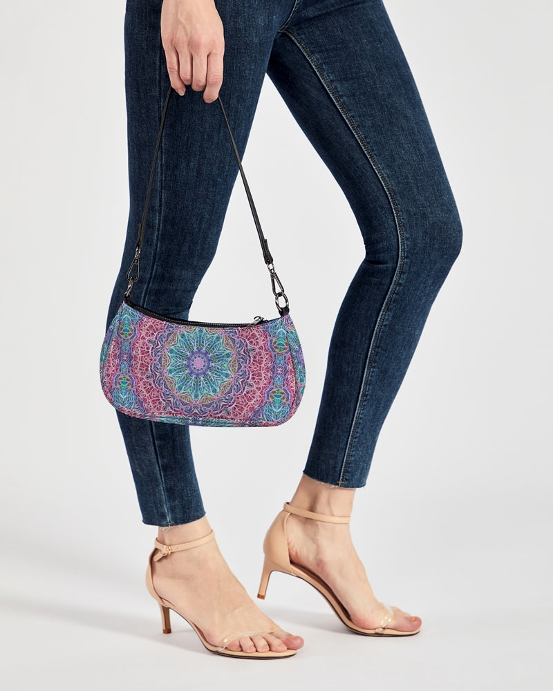 Blue Red Snowflake Kaleidoscope Petite Canvas Pouch