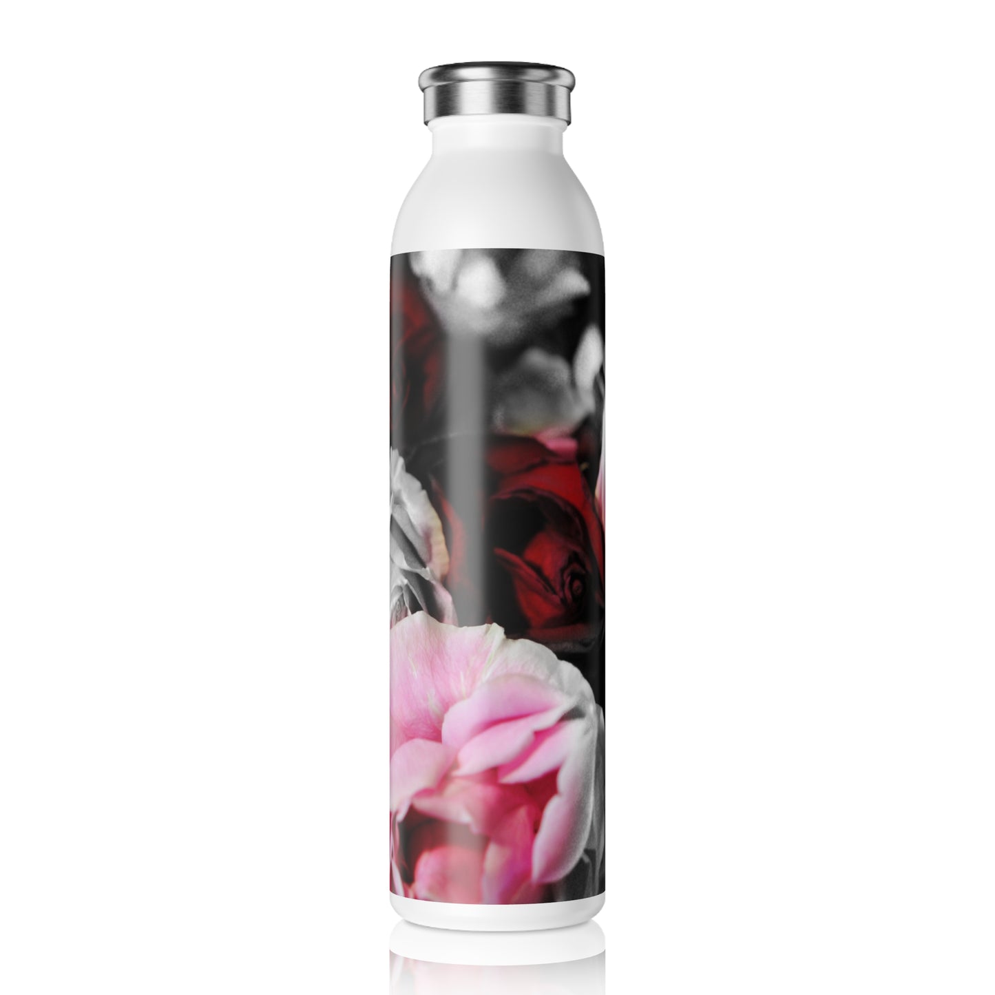 Black and White Roses Slim Water Bottle | Insulated Drink Container for Sports, Travel, Gifts, Home Decor, Eco-Friendly Lifestyle