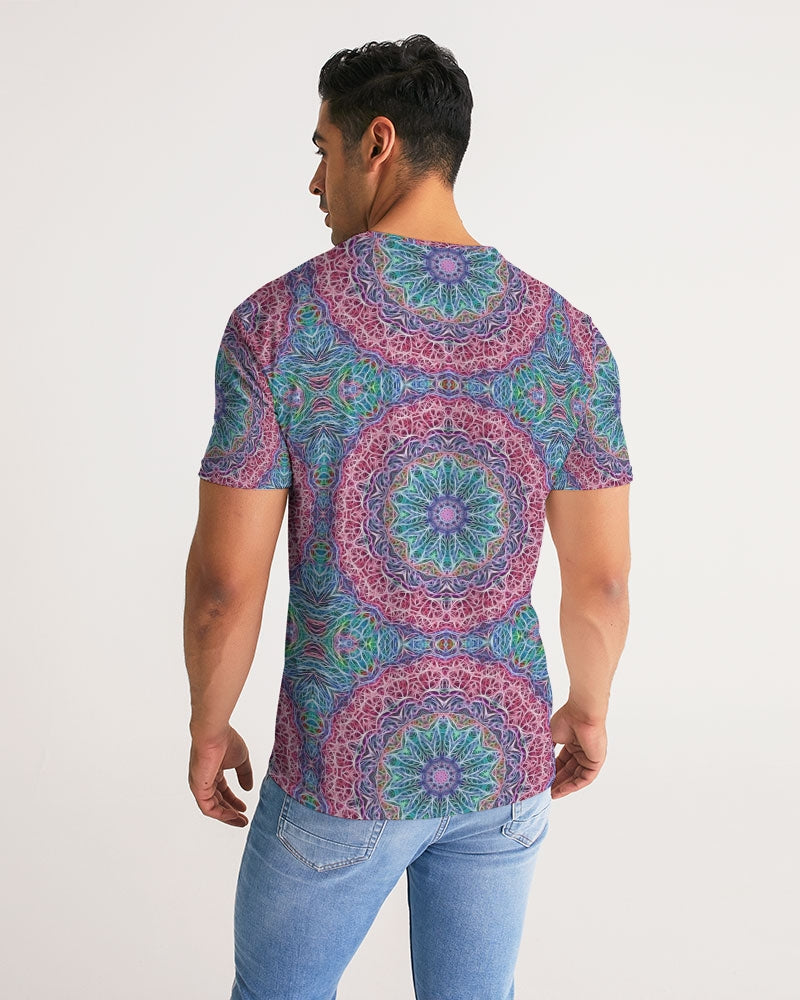 Blue Red Snowflake Kaleidoscope Men's All-Over Print Tee