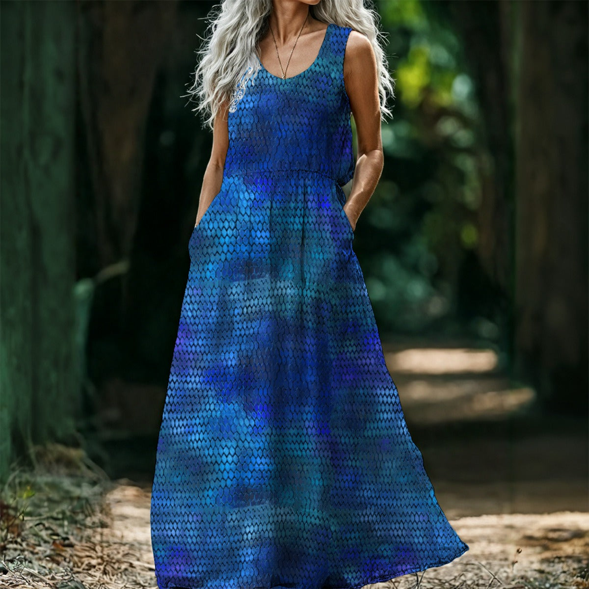 Blue Dragon Scales All-Over Print Women’s Sleeveless Maxi Dress