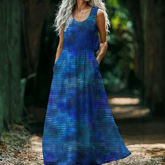 Blue Dragon Scales All-Over Print Women’s Sleeveless Maxi Dress