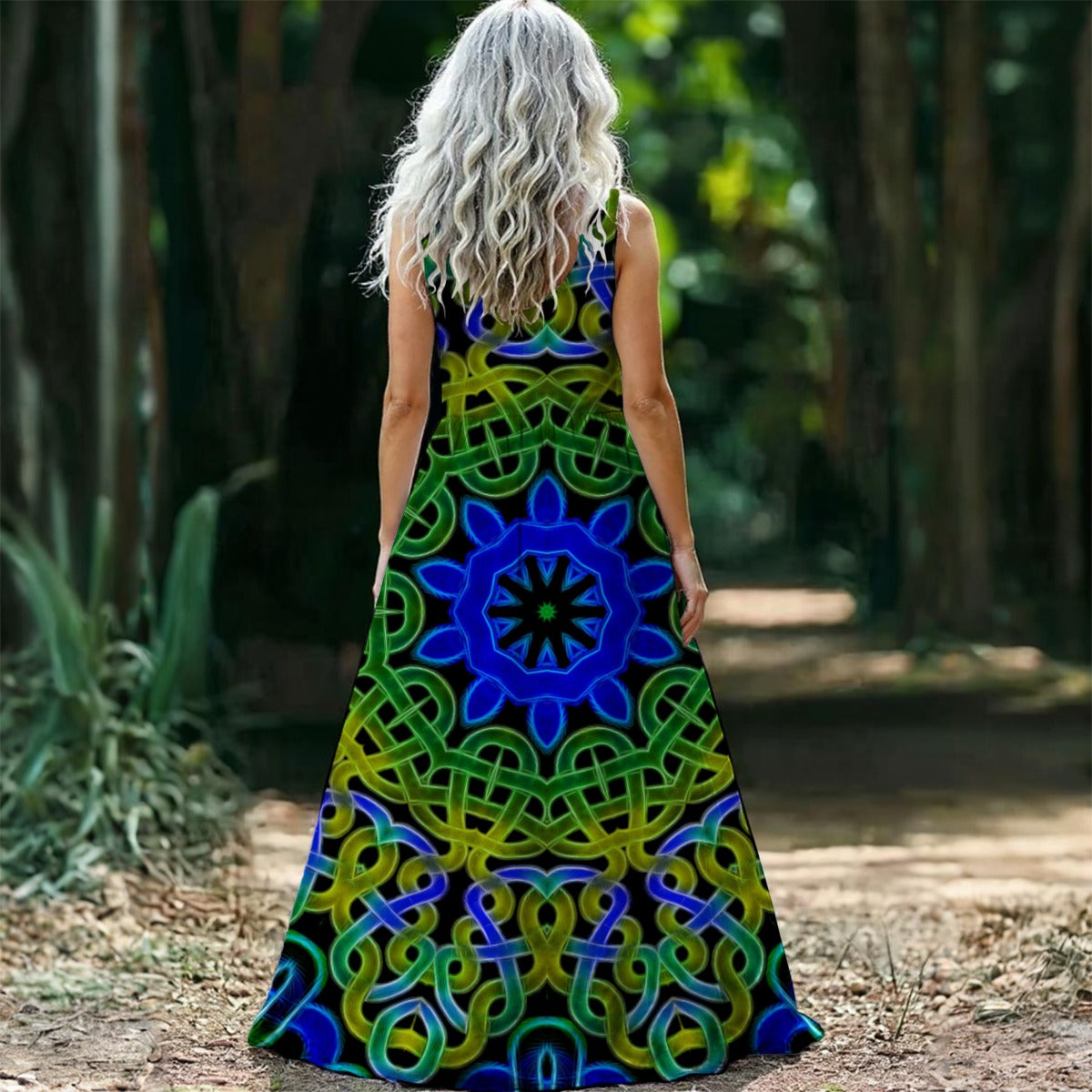 Blue Green Celtic Knot Kaleidoscope All-Over Print Women’s Sleeveless Maxi Dress