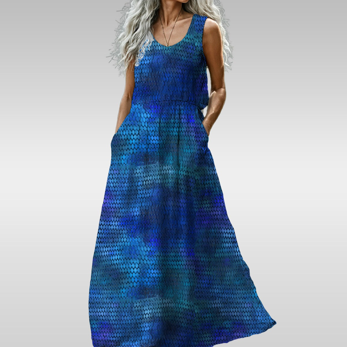 Blue Dragon Scales All-Over Print Women’s Sleeveless Maxi Dress