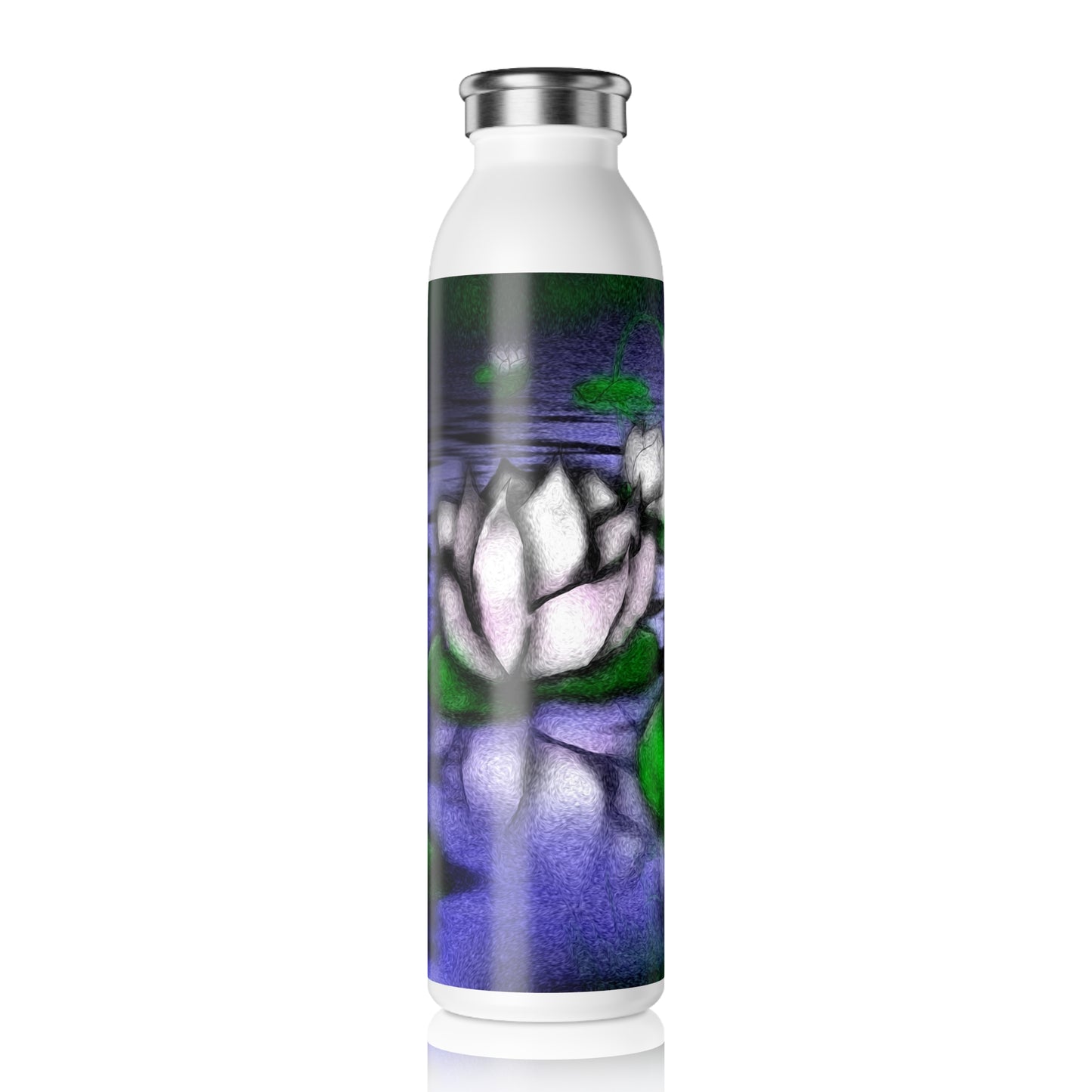 Slim Water Bottle with Artistic Lotus Design | Eco-Friendly Hydration | Travel, Gym, Yoga, Gift Ideas, Floral Decor