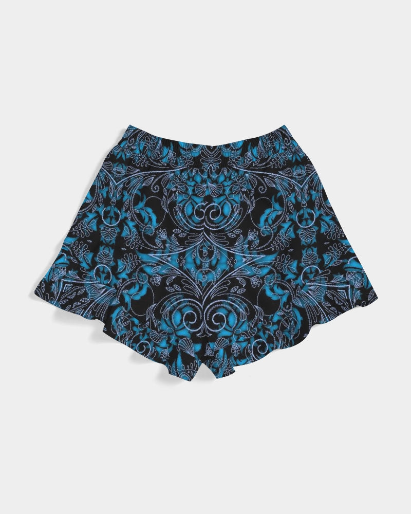 Blue Vines and Lace Women's All-Over Print Ruffle Shorts