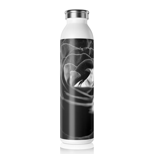 Dark Black and White Rose Water Bottle, Slim Stainless Steel Flask, Floral Travel Mug, Gift for Nature Lovers, Black and White Rose Design