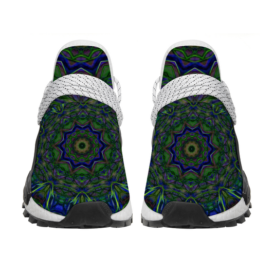 blue Green Ribbon Kaleidoscope Custom Unisex Mid Top Breathable Non-slip Sneakers