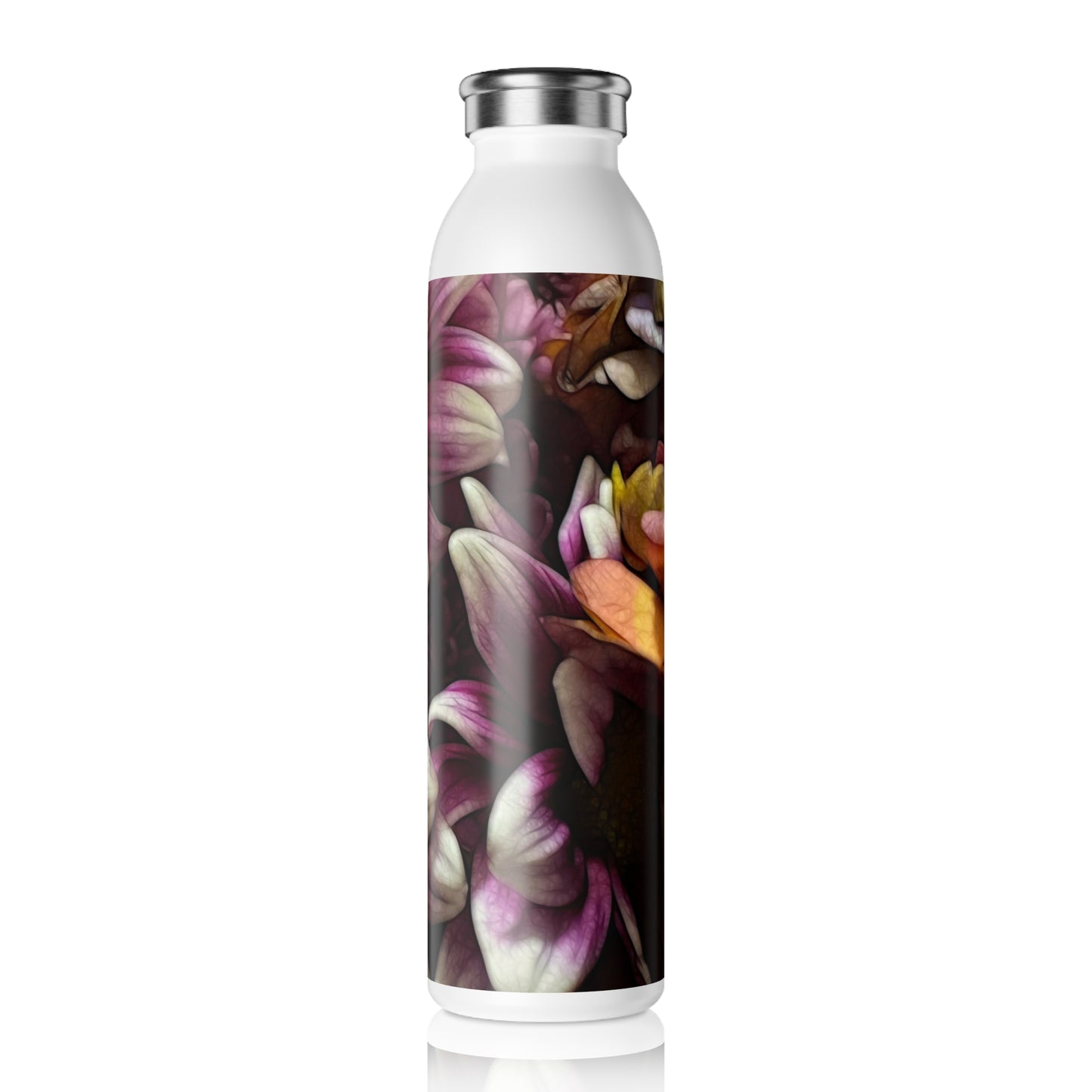 October Flowers 7 Slim Water Bottle - Elegant Floral Design for Hydration on the Go